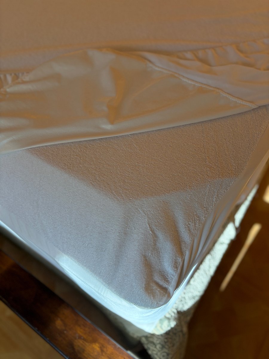 The Queen size bed in the main bedroom has 2 mattress protectors. One is a whole bed encasement. The second one is pulled off and washed after each guest. 