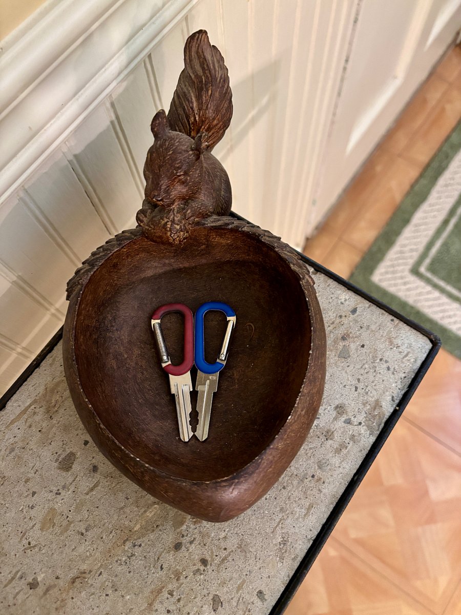 House keys in the squirrel bowl.