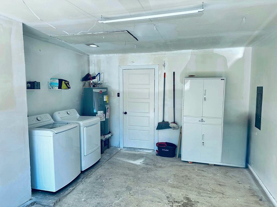 Single car garage and full size washer and dryer