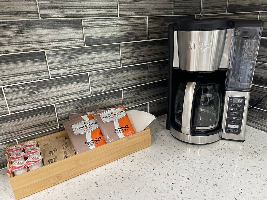Coffee and condiments are provided for your comfort.