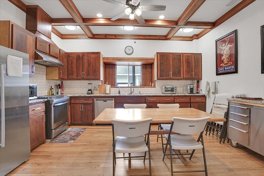 Kitchen. Gas stove, Dishwasher, Microwave, Toaster oven, Air Fryer, Kerig coffee maker, Utensils, Pots and pans.