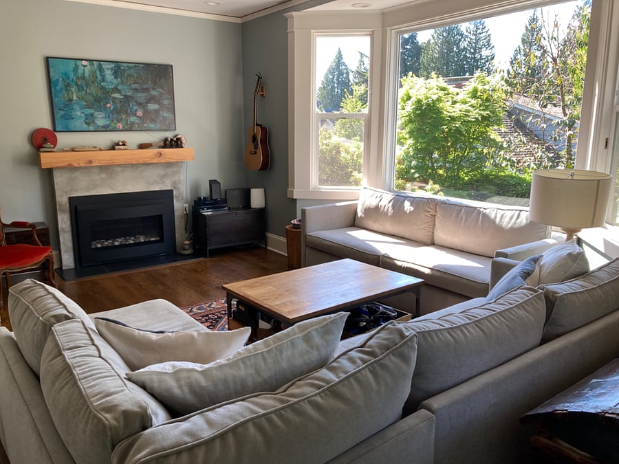 Den with gas fireplace and smart TV