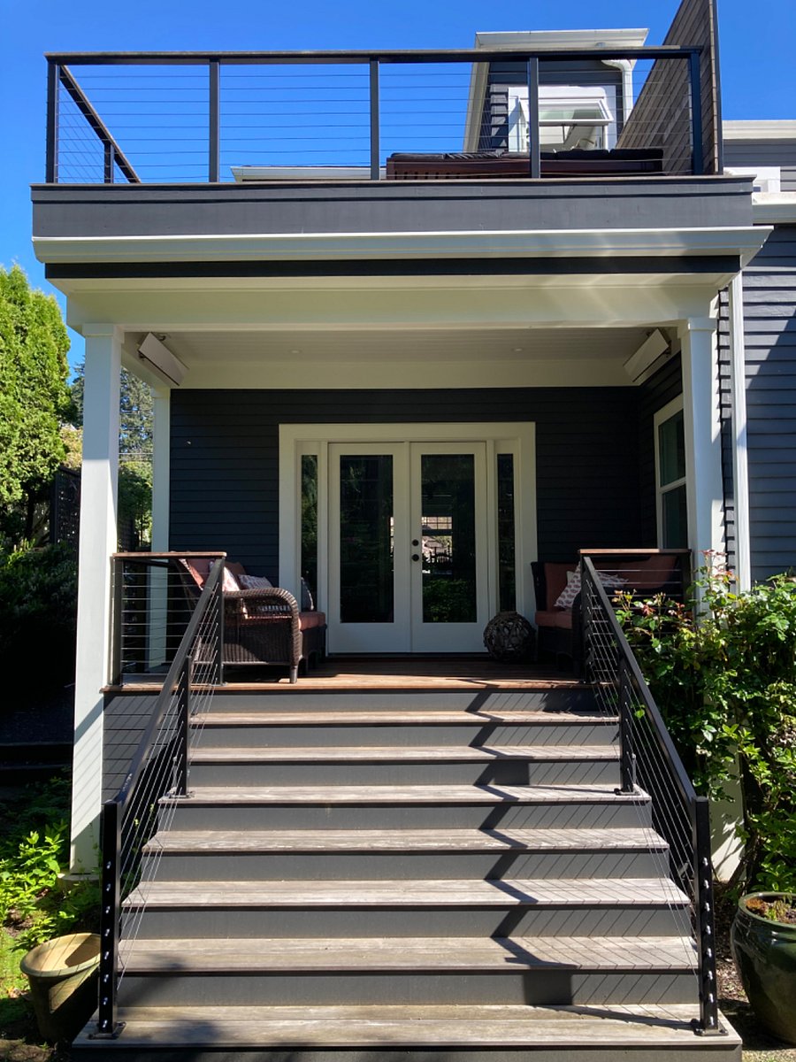 Heated covered porch overlooking garden