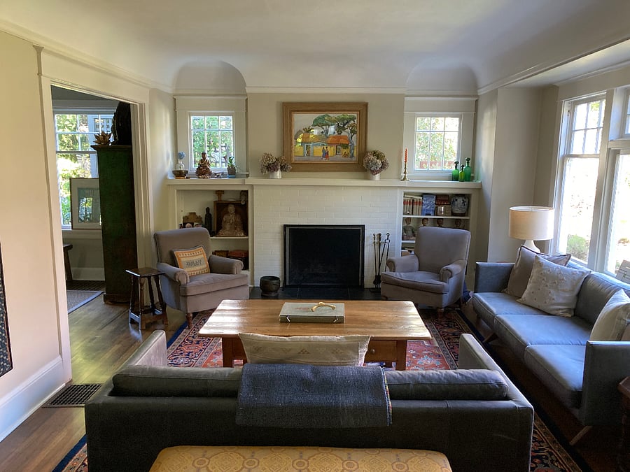 Living room w/wood burning fireplace