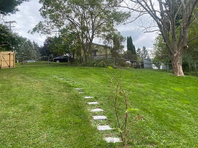 Pavers leading up the hill for safety 