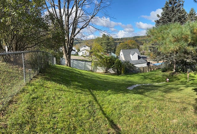 Looking northwest down the hill to the backyard. The chain link is a 4 feet high