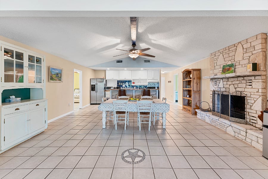 Bright, open kitchen is fully stocked with everything you need to feed large group!