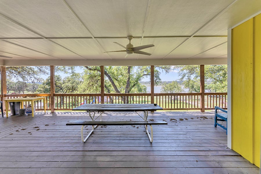 Guests can enjoy stunning lake views from the outdoor deck