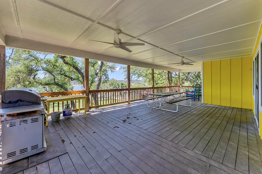 Guests can enjoy stunning lake views from the outdoor deck
