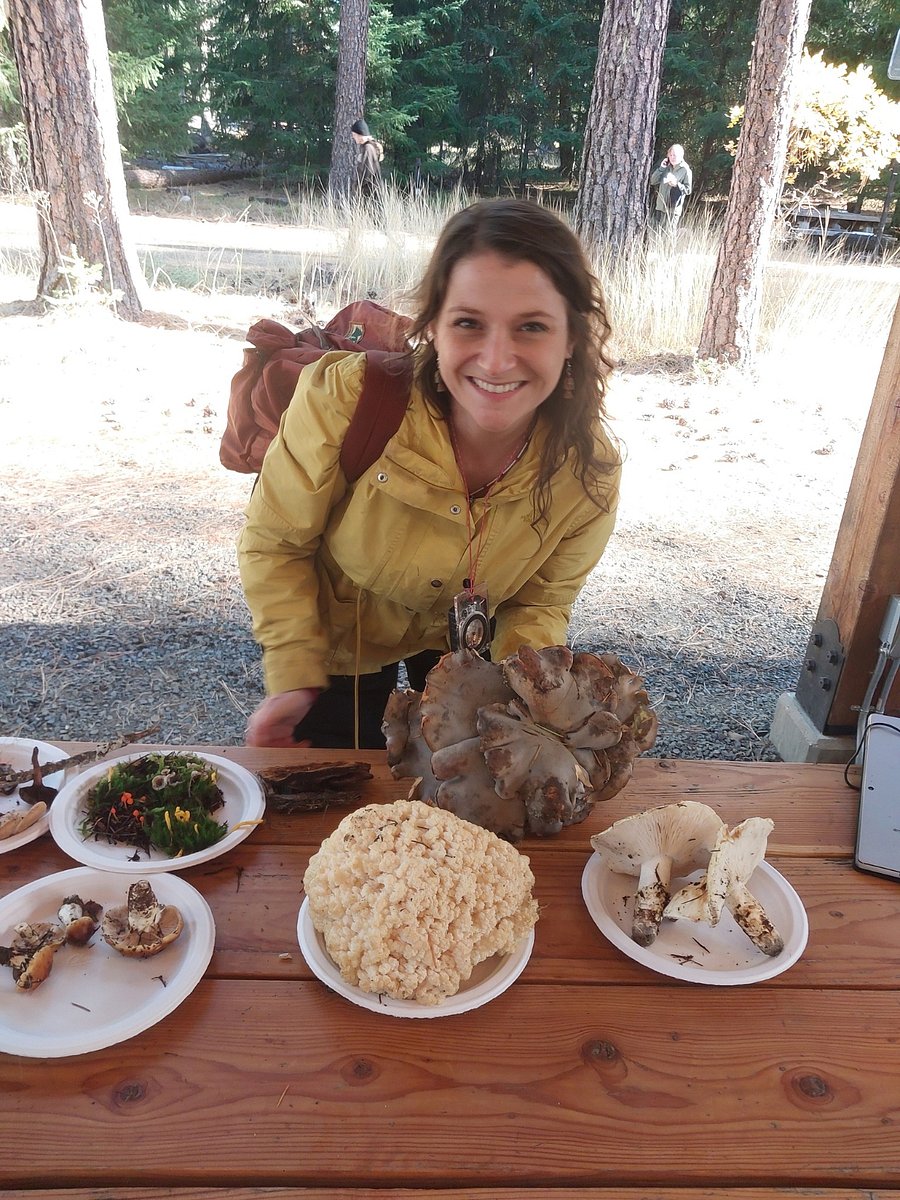 Hunter and Prey. Mycologist with her finds. "Hunting" tours available. Her botanical drawings will take your breath away.