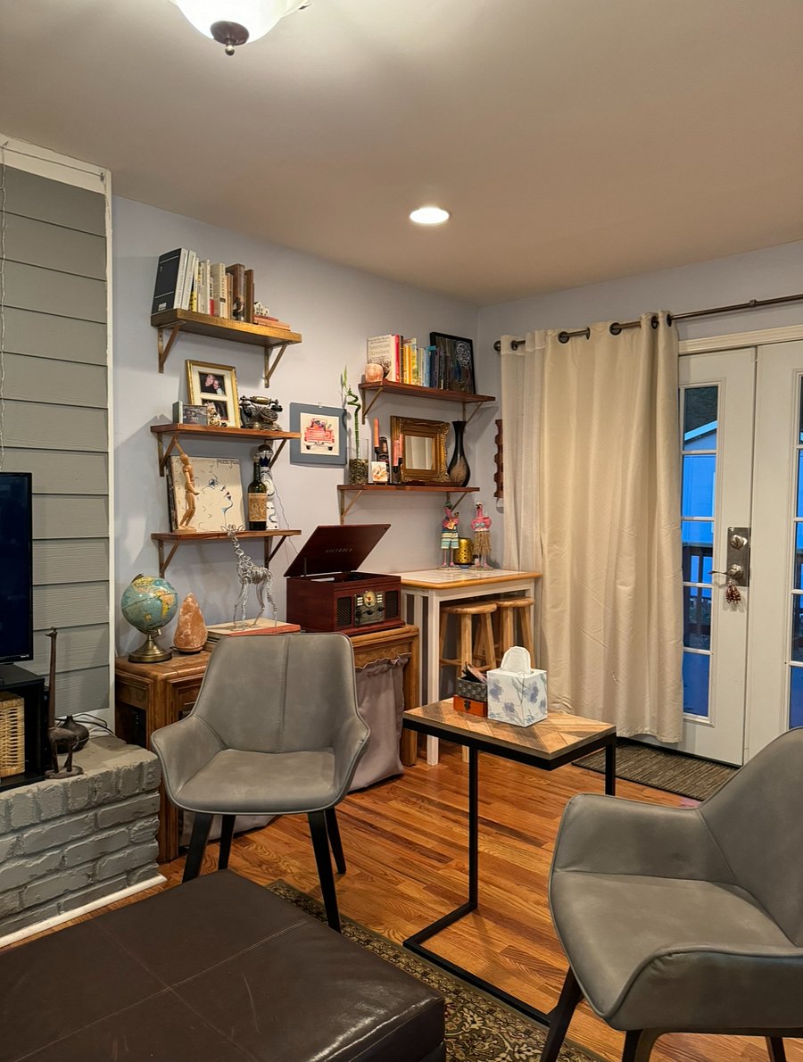 Living room - seating and french doors to backyard