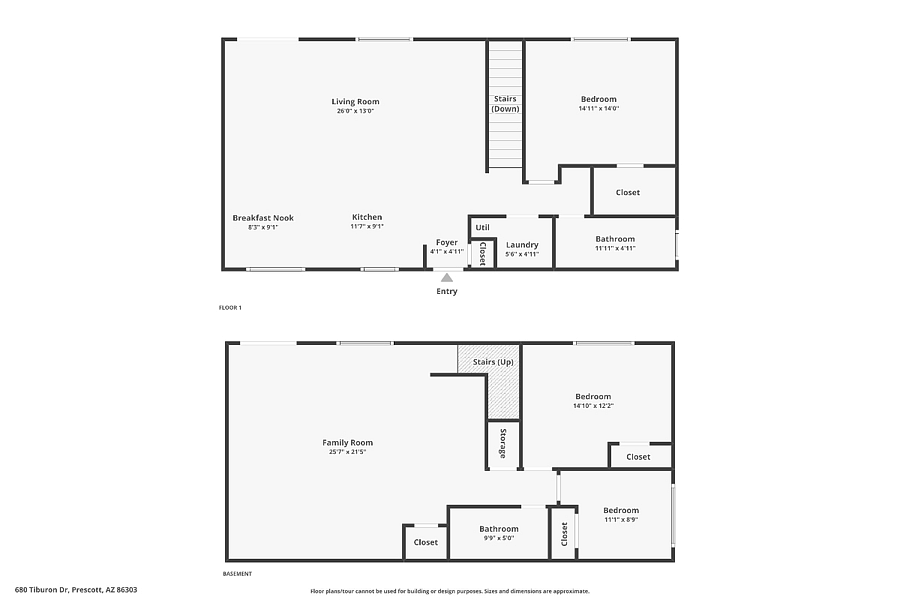 Combined upper and lower level floor plans.