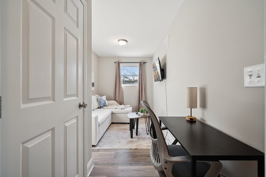 Living room with dedicated workspace