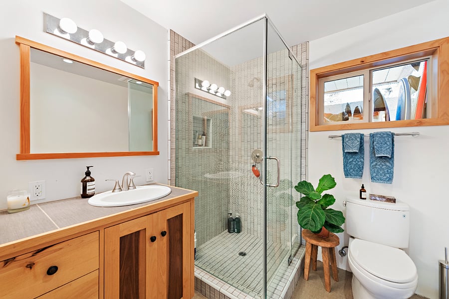 Bathroom with Toto bidet toilet and towel warmer