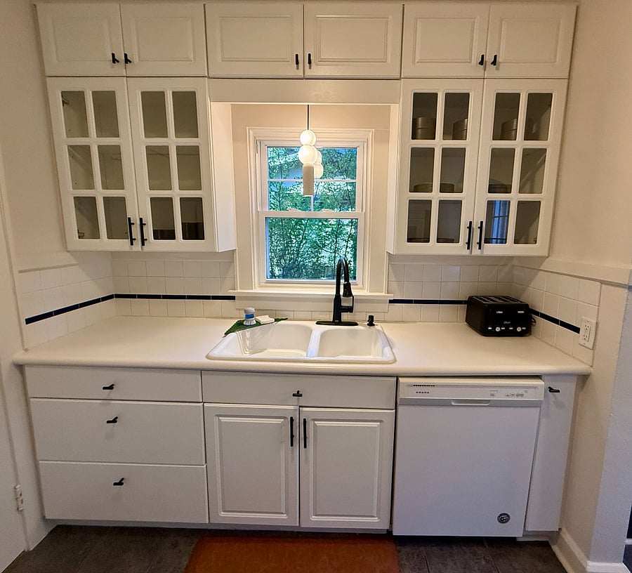 Kitchen with dishwasher and lots of storage.