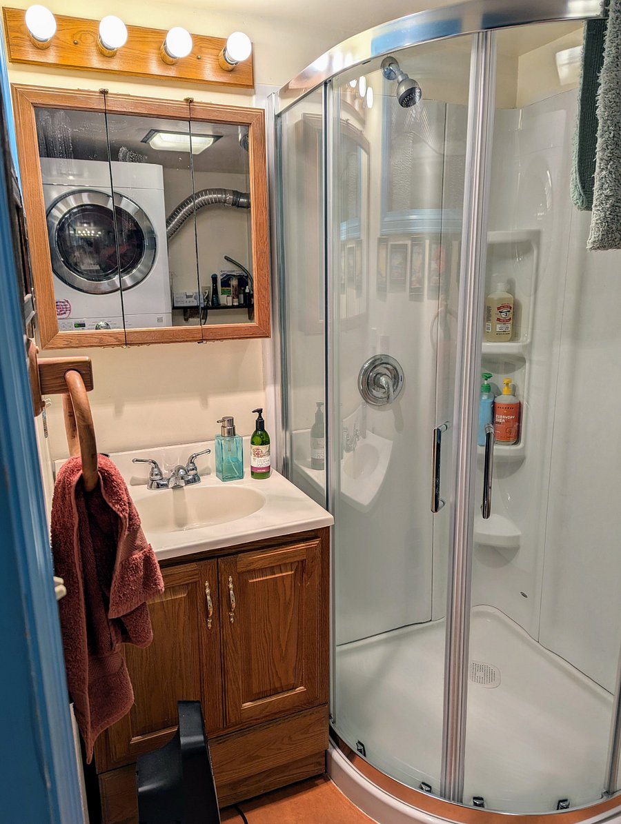 Dedicated bathroom, a few steps away from studio door within the larger studio building