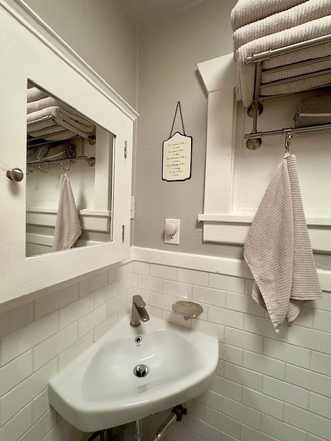 Bathroom sink and vanity.