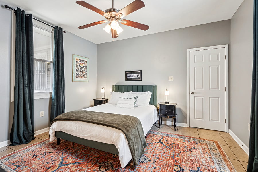 The gorgeous green black out curtains block out the light, making sleeping a breeze no matter what time of day!