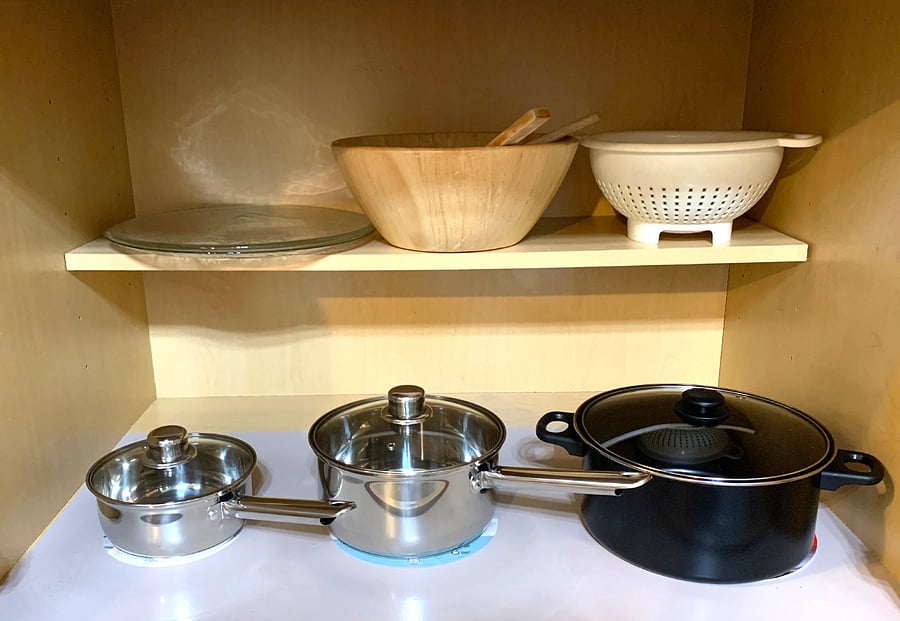 Pots and pans, salad bowl, cutting boards