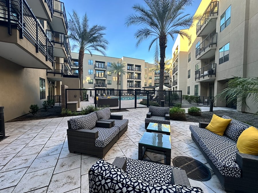 One of the sitting areas around the pool 
