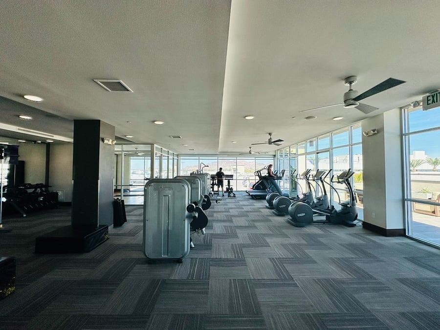 Upstairs gym that looks out to Camelback Mountain and Piestewa Peak