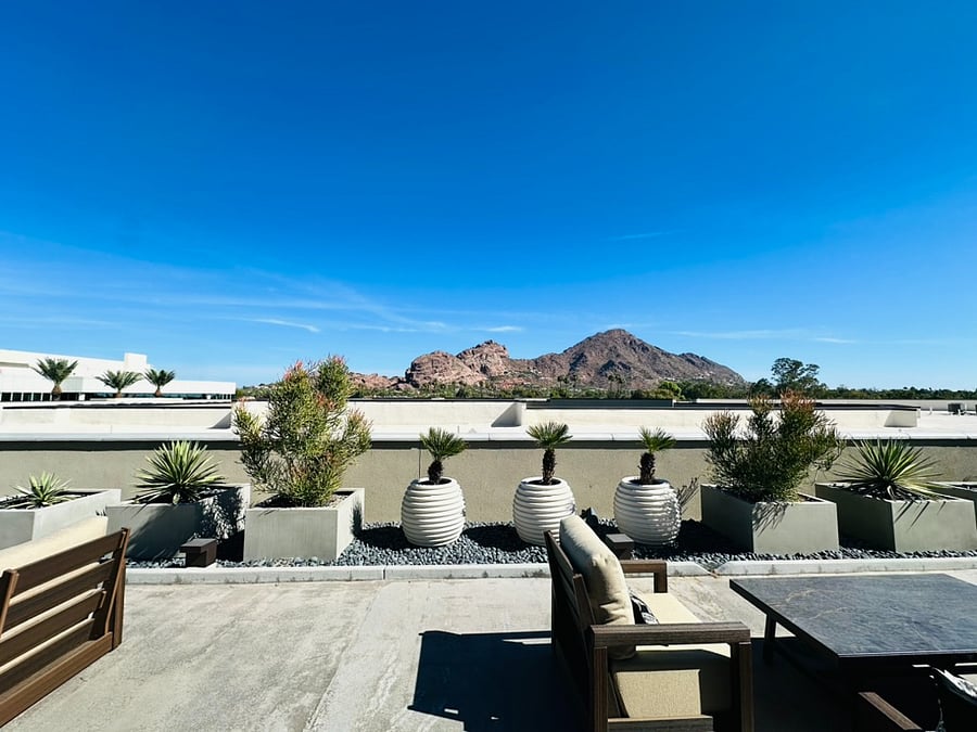 Rooftop sitting area that looks out to Camelback