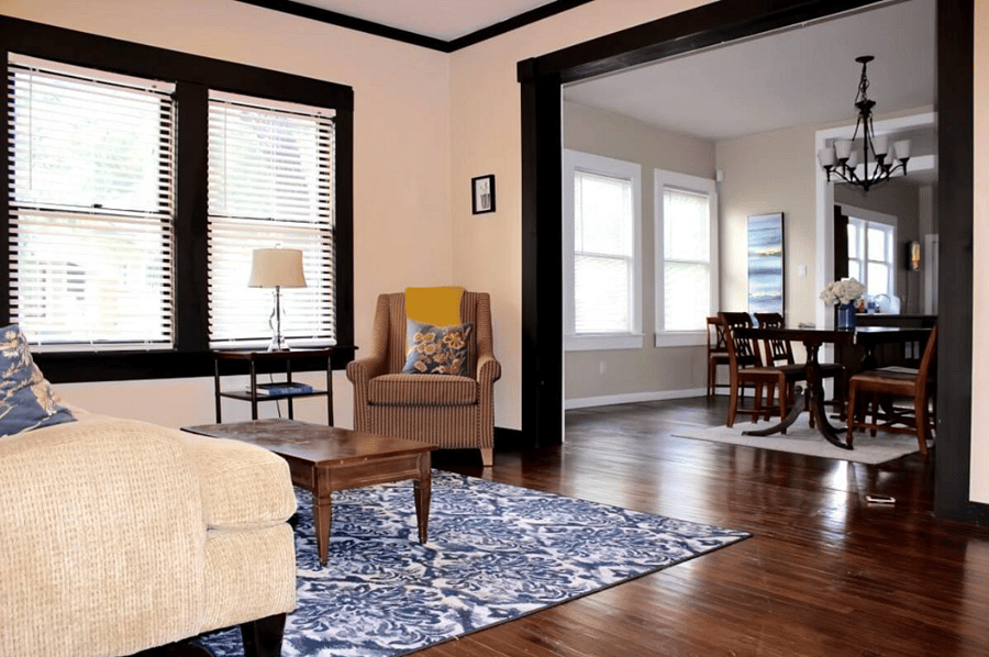 Living room into the dining room view