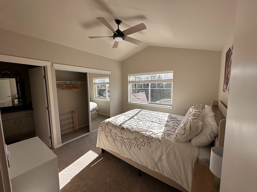 Guest Room #1. Comes with closet hangers, clothing dresser, side tables and it's own private full bathroom.