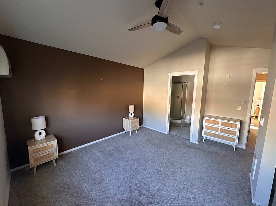 Guest bedroom #2. Bedframe and mattress available. Previous tenants have brought their own.
Includes closet hangers, clothing dresser and side tables. Includes it's own private bathroom.