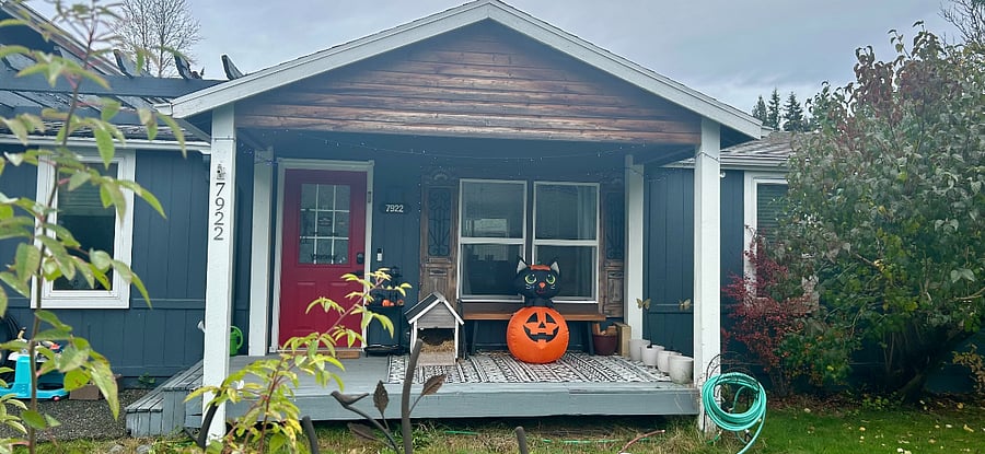 lightly decorated for Halloween