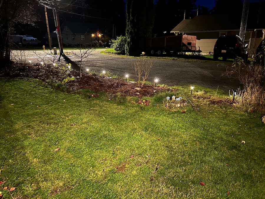 View from porch of solar pathway lights next to your parking area