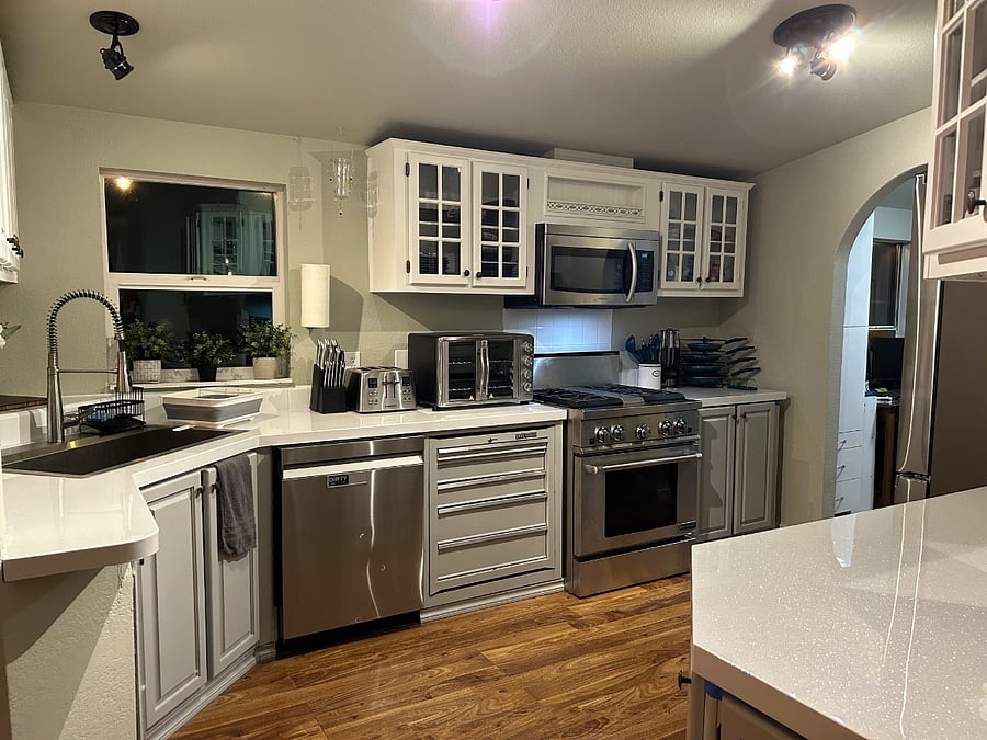 Shared kitchen (new shimmering white countertop s)
