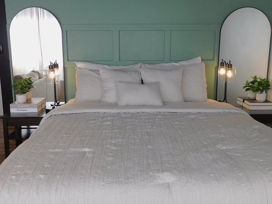Closer view of the bed. Plenty of space under it for your luggage and more