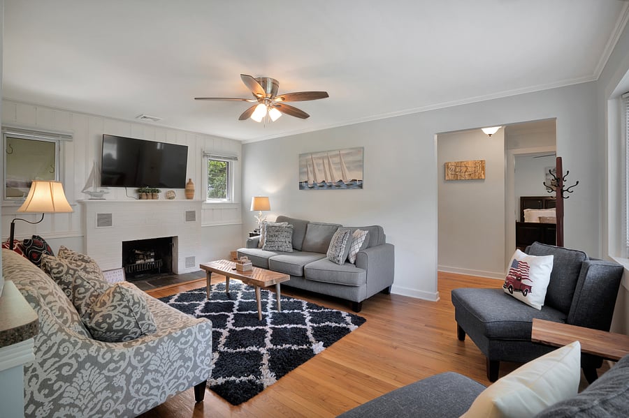 Living area with fireplace