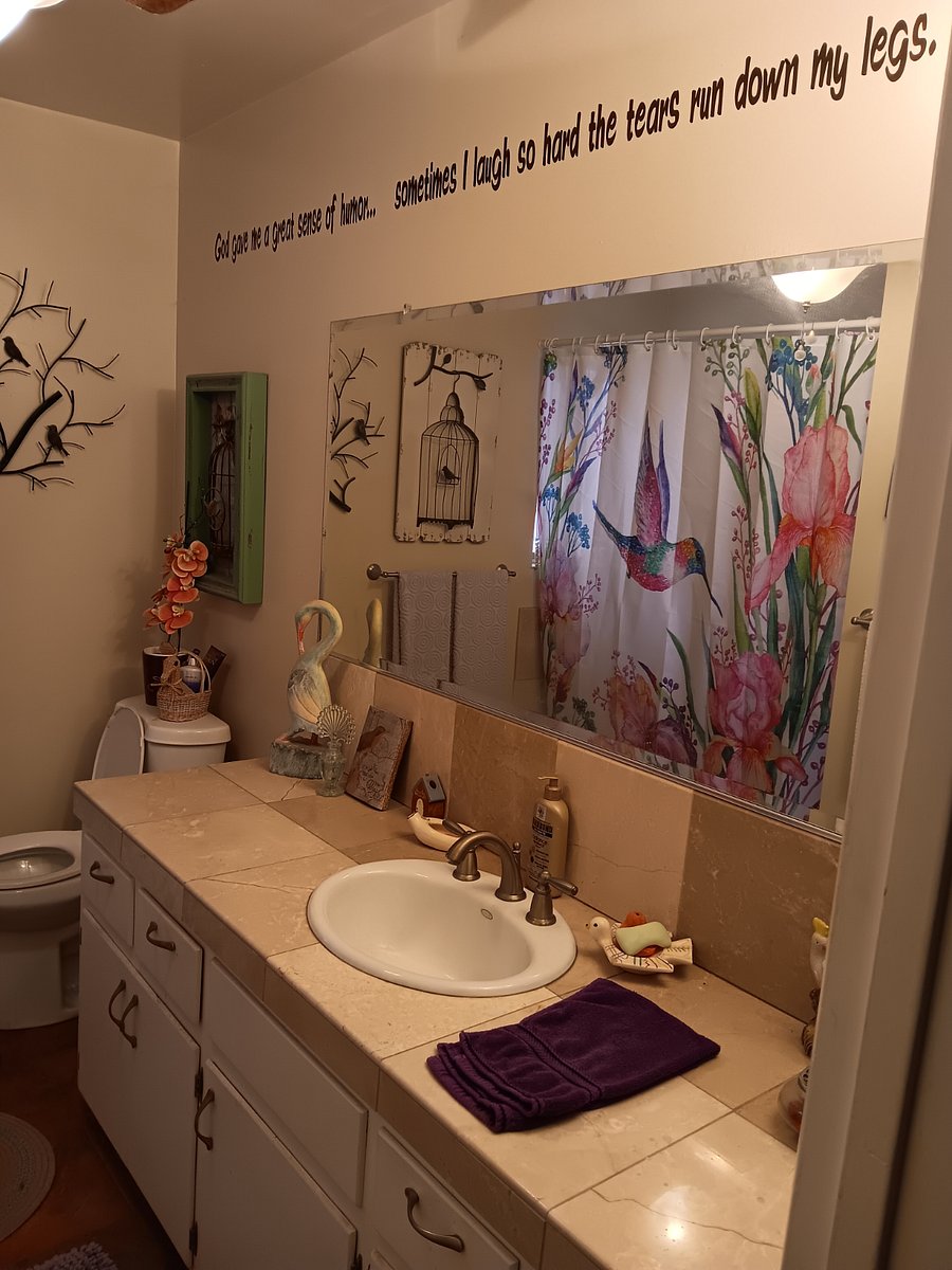 View of shared bathroom from doorway right next to rental room.