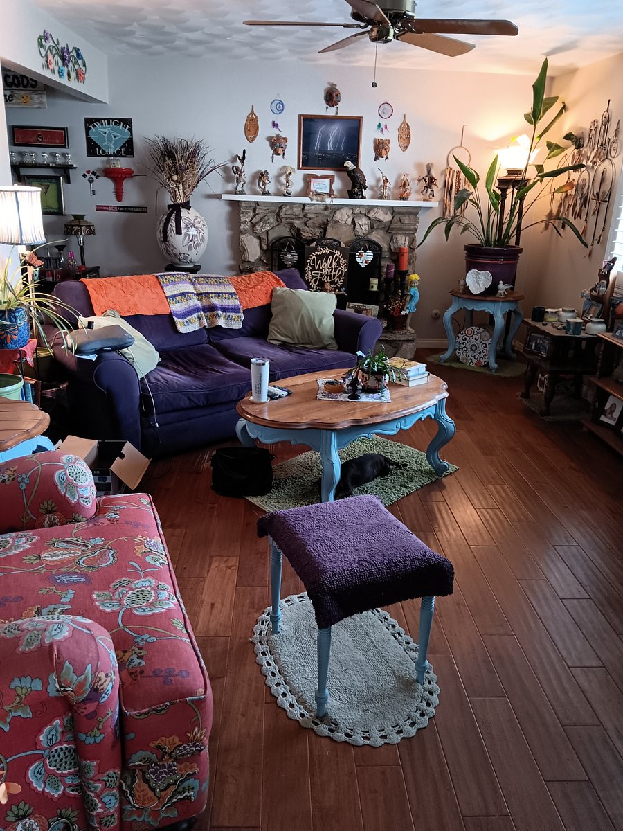 View of living room from front entry doorway.
