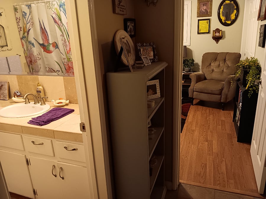 Hallway outside of rental room and bathroom