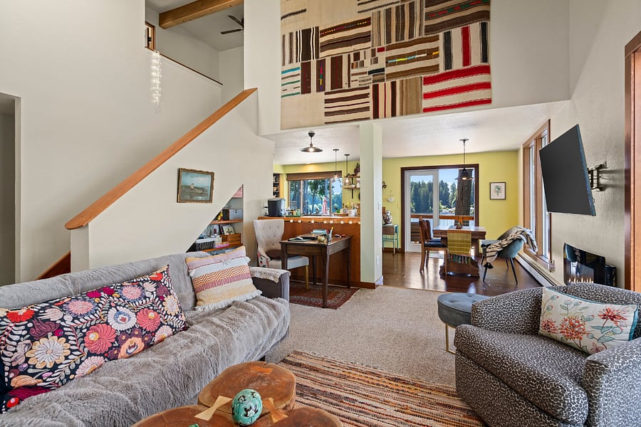 Shared living room, kitchen and dining area