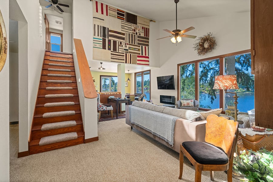 Entry with stairs leading to your private area