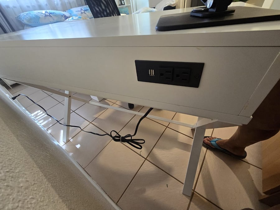 Back of desk-extra outlets and USB ports