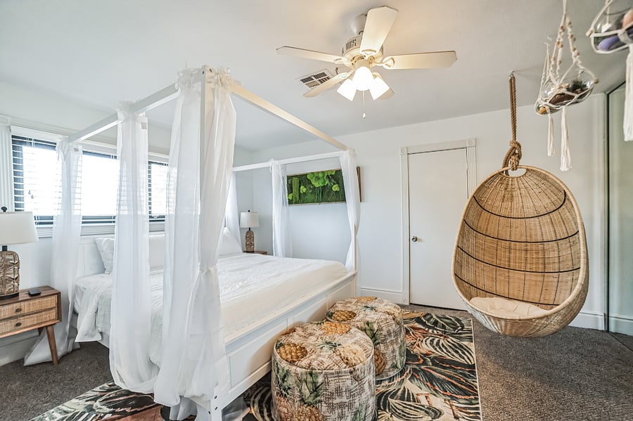 First bedroom in main house with king adjustable bed