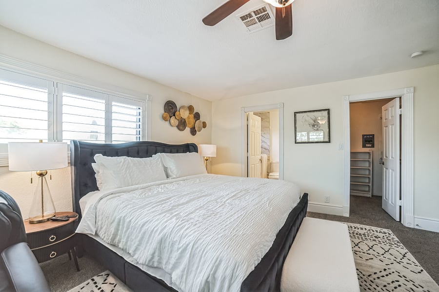 Primary bedroom in main house with king adjustable bed