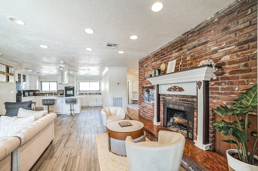 Main house book nook/ board game area with fireplace