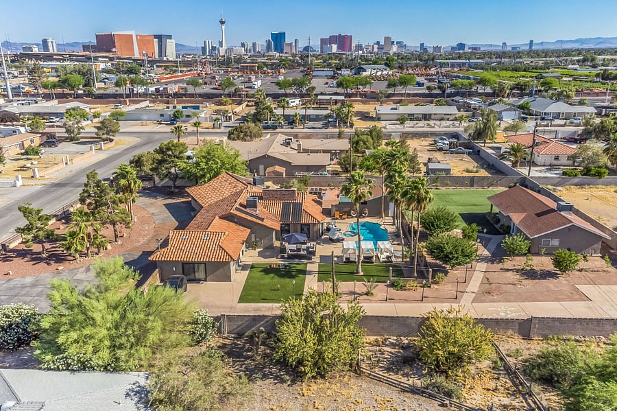 Drone shot demonstrating proximity to the Las Vegas Strip