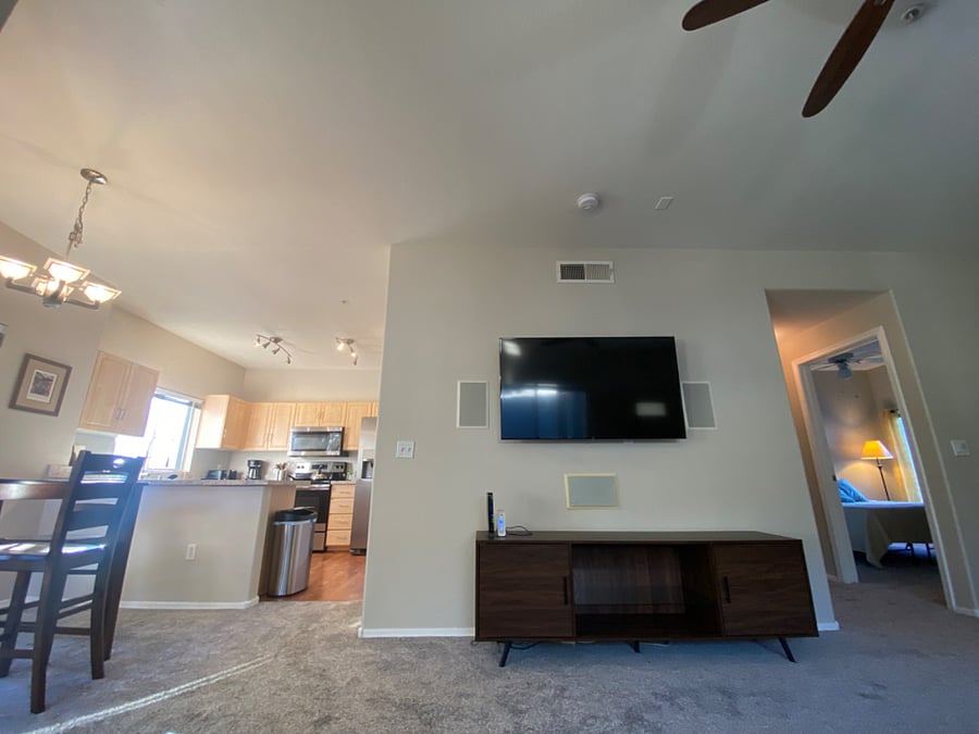 From living room sofa - dining room and kitchen