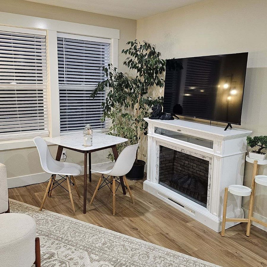 Electric fireplace adds cozy atmosphere!