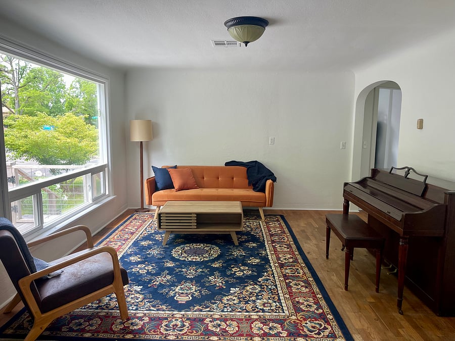 Living room with piano