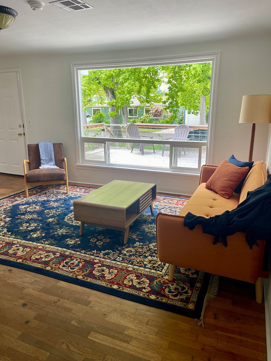 Living room with view of front porch