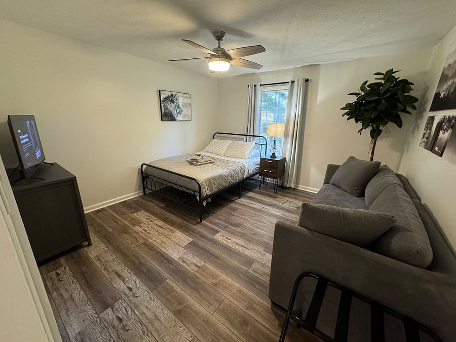 Second bedroom with queen bed and pull out full size couch