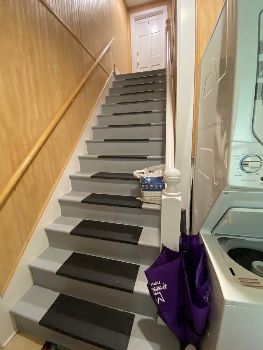 Stairs upon entering the building. Apartment at the top of the stairs.